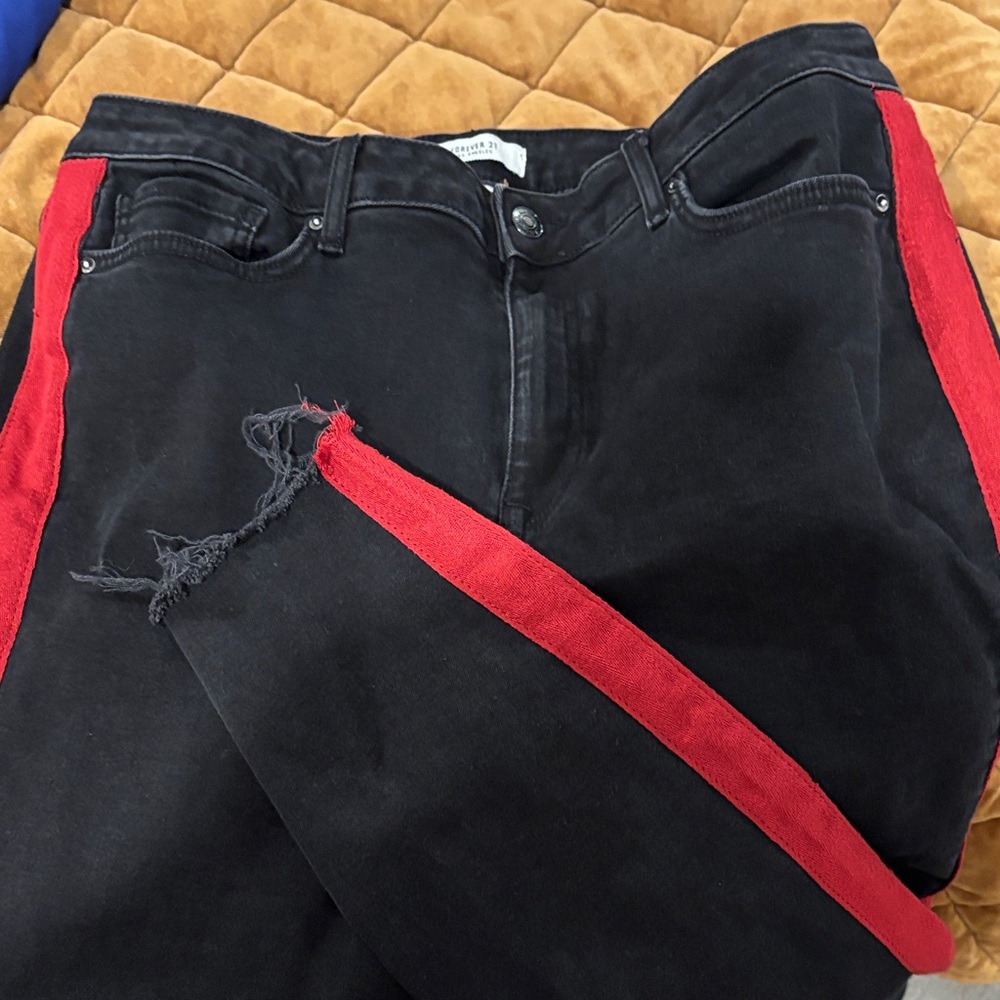 Forever 21 Black Denim with Red Accents